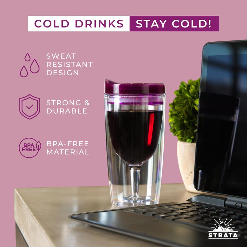 STRATA CUPS Insulated Wine Tumbler With Lid (SET OF 10) BONUS Name Decals - Outdoor Acrylic Plastic Wine Glasses, 10oz Cup Tumblers in 10 Colors - Adult Sippy, Unbreakable Stemless Wine Glass - Image 5